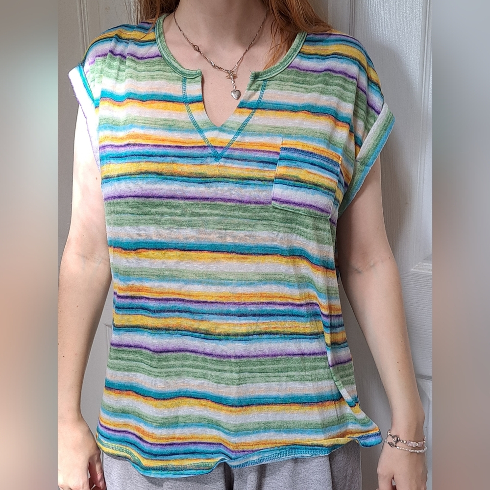 Architect Gold and Green Rolled Sleeve Boxy Blouse XL